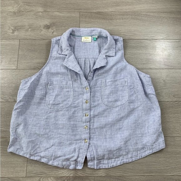 Maeve by Anthropologie Linen Felicity Blue Stripe Tank Top - Picture 3 of 9